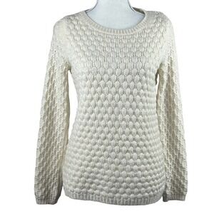 Field Flower Anthropologie Cream Honeycomb Knit Crewneck Sweater S Popcorn